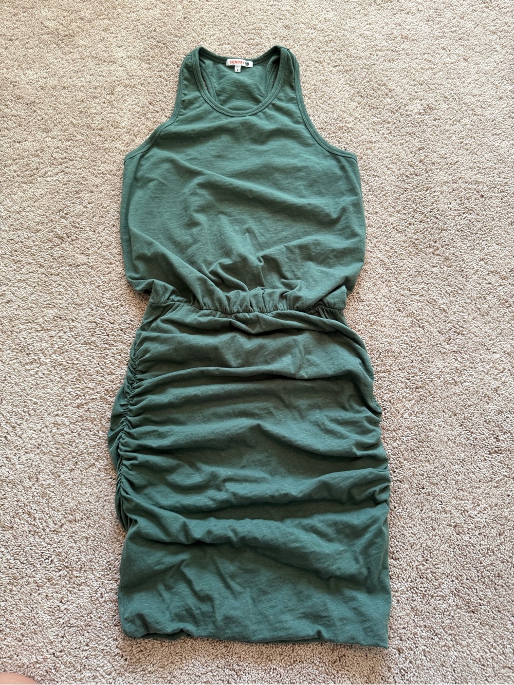Sundry Sleeveless Ruched Sides Leg and Hip Tank Dress in Green